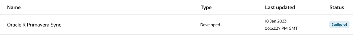The Name, Type, Last updated, and Status columns are shown. The Type column says Developed. The Status column says Configured. The Name, Type, Last updated, and Status columns are shown. The Type column says Developed. The Status column says Configured.