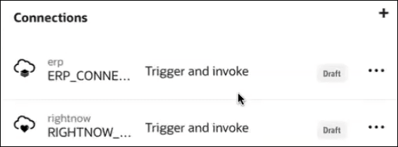 The Connections section shows two connections in draft state. The Connections section shows two connections in draft state.