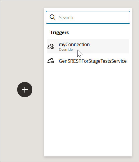 The integration canvas shows the triggers list. The local connection is shown being selected. The integration canvas shows the triggers list. The local connection is shown being selected.