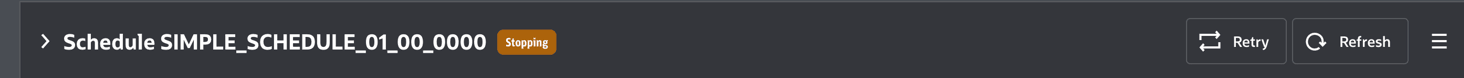 The schedule status is displayed as Stopping. On the right the buttons are named Retry and Refresh.
