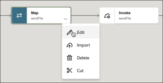The map action in the integration is selected to show an option for Edit being selected.