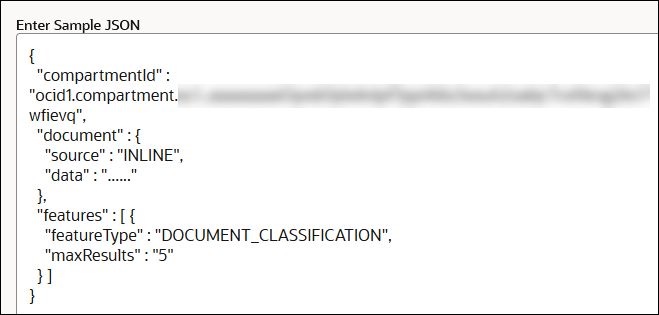 The Enter Sample JSON field shows sample request JSON code.