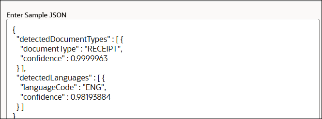 The Enter Sample JSON field shows sample response JSON code.