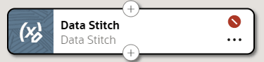 On the canvas, a data stitch action contains the "Action has a validation error" icon On the canvas, a data stitch action contains the "Action has a validation error" icon