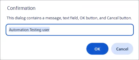 The dialog contains a message, text field, OK button, and Cancel button The dialog contains a message, text field, OK button, and Cancel button