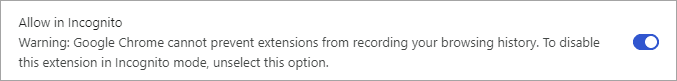 Allow in Incognito setting Allow in Incognito setting