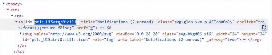 Within <tbody>, <tr>, and <td> is the <a id=> tag, which wraps the svg element Within <tbody>, <tr>, and <td> is the <a id=> tag, which wraps the svg element