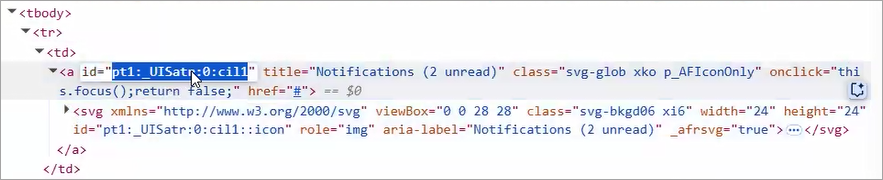 Within <tbody>, <tr>, and <td> is the <a id=> tag, which wraps the svg element