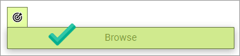 A button is shaded green, and a target icon appears above it. A big green checkmark appears, indicating that the button is ready to be selected