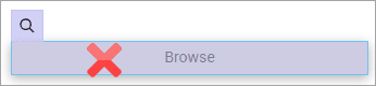 A button is shaded purple, and a magnifying lens icon appears above it. A big red X appears, indicating that the button isn't ready to be selected