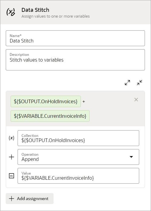 The data stitch panel contains details about the data stitch. Its contents are described in the text in this section. The data stitch panel contains details about the data stitch. Its contents are described in the text in this section.