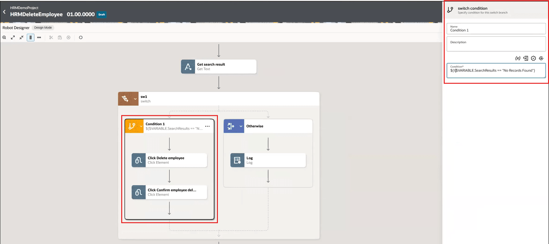 Update the switch condition to include the inversion operator and correct the flow