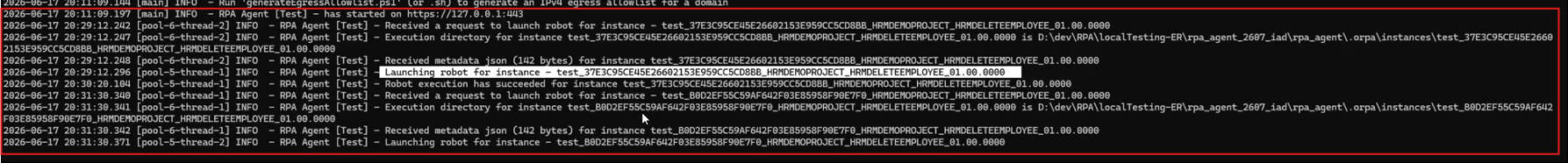 Robot local testing details from the command prompt