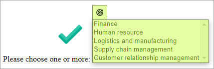 The box for a multi-select dropdown list is shaded green, and a target icon appears above it The box for a multi-select dropdown list is shaded green, and a target icon appears above it