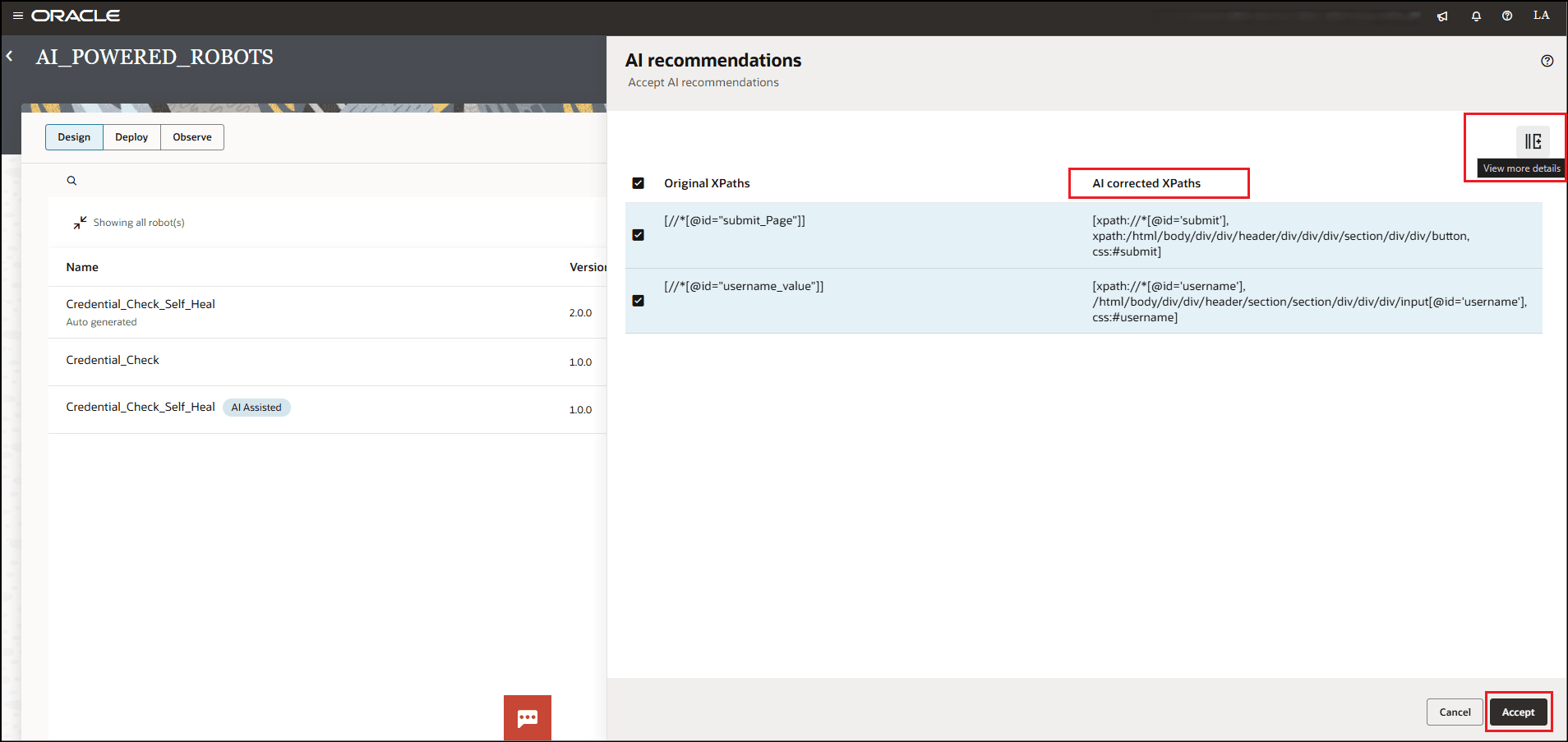 Review the Original XPaths and AI corrected XPaths Review the Original XPaths and AI corrected XPaths