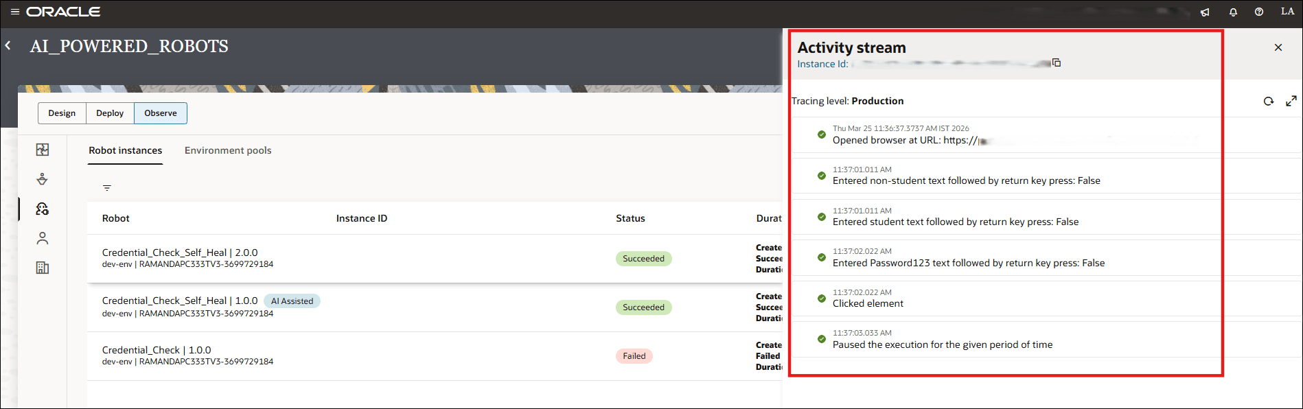 Run the Auto generated robot and view the activity stream