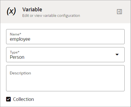 The employee variable is of type Person and is a collection The employee variable is of type Person and is a collection
