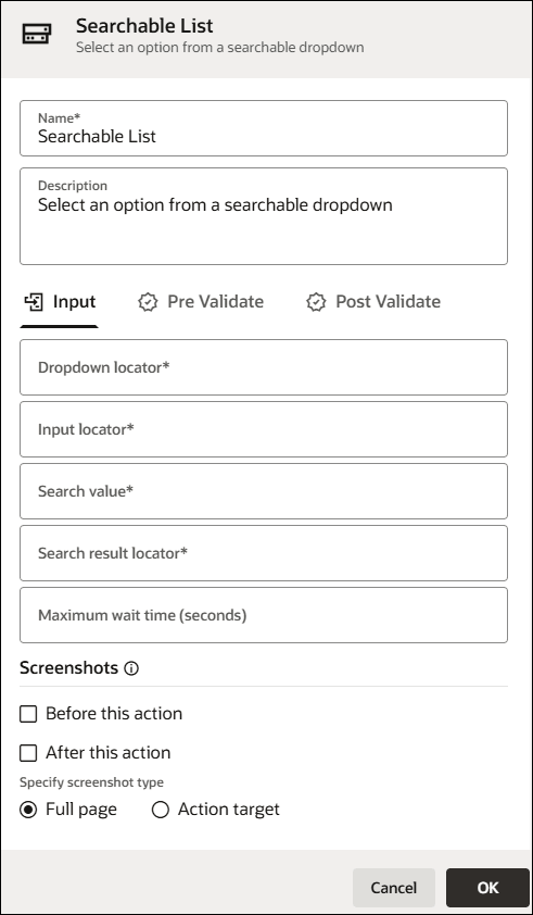 Searchable list configuration