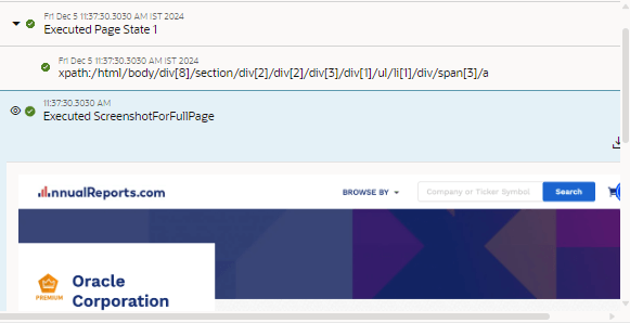 Sample activity stream entry for debug-level tracing with Allow screenshot selected