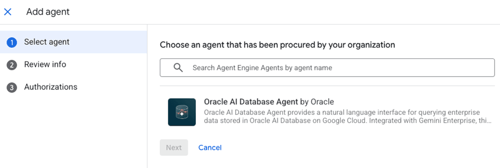 Select Oracle AI Database Agent