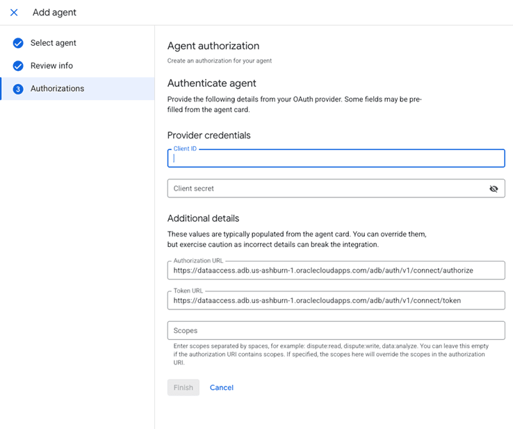 Enter client_id and client_secret