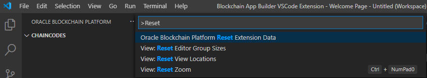 Screen capture showing the Reset Extension Data command in the Command Palette.