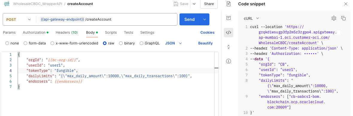 Image shows Postman running an API from the collection using the generated gateway API.