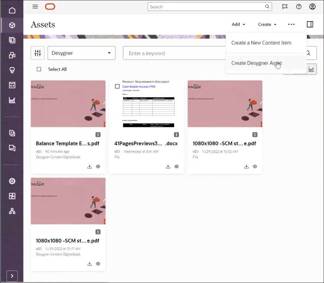 Create a Desygner Asset on the Assets page Create a Desygner Asset on the Assets page