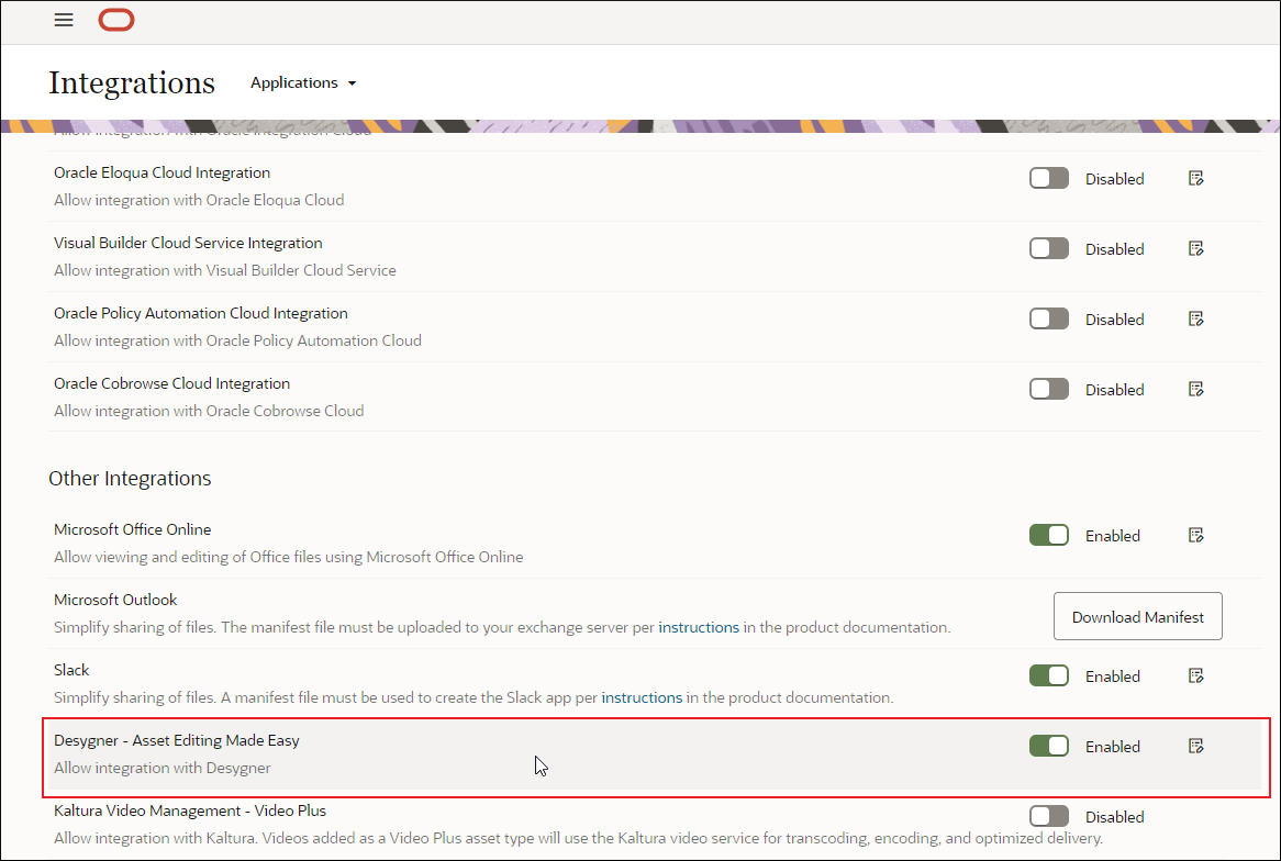 Desygner is enabled in Oracle Content Management UI