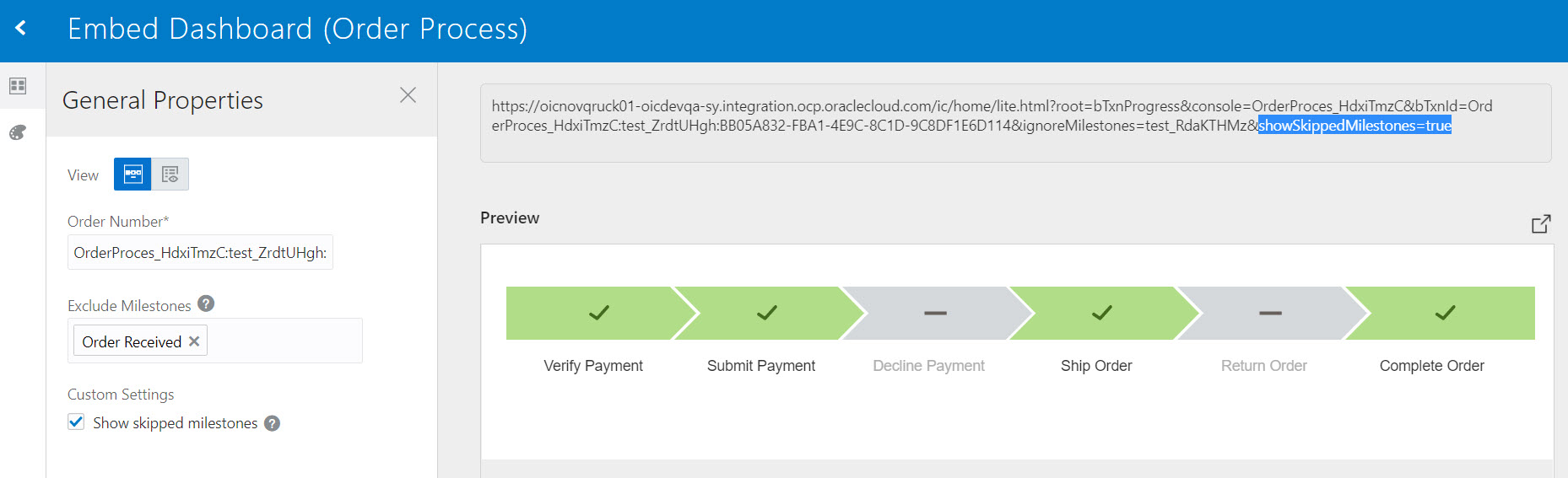 Progress tracker dashboard for a Completed (Successful) business transaction showing skipped milestones