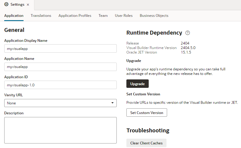 Runtime dependency section in the Settings editor