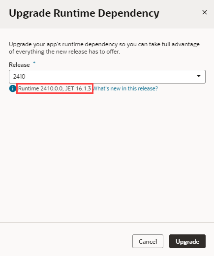 Upgrade Runtime Dependency Dialog