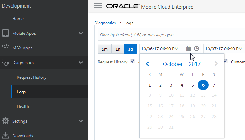 The image shows the date editor, located near the left top of the page, opened to the month of October. The date October 6 is selected.
