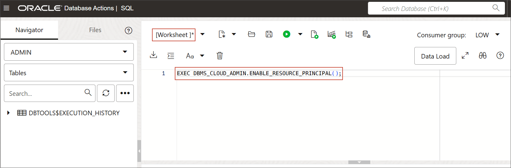 Description of dbactions-resource-principal.png follows