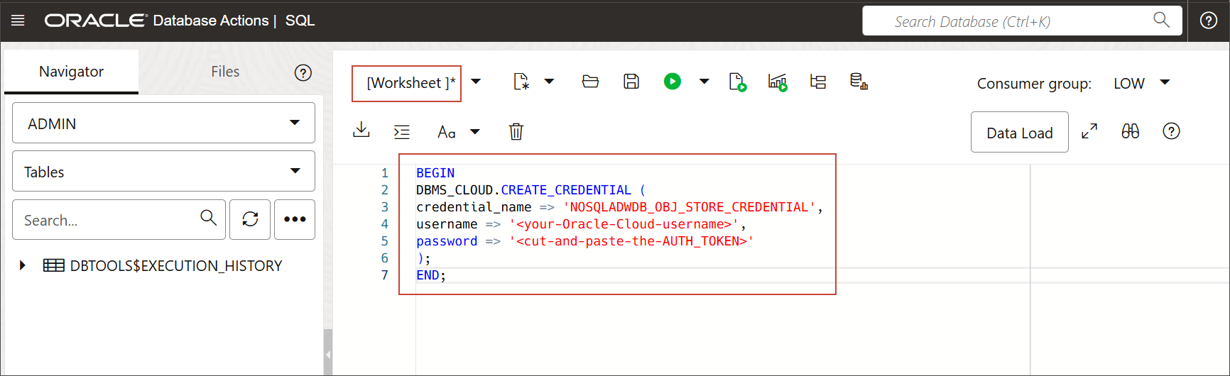 Description of dbactions-worksheet.png follows