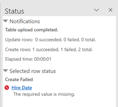 The Status Viewer showing three warnings on 8 successful changes