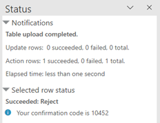 The Status Viewer showing the result from an action The Status Viewer showing the result from an action