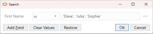 Search window using the "in" operator Search window using the "in" operator