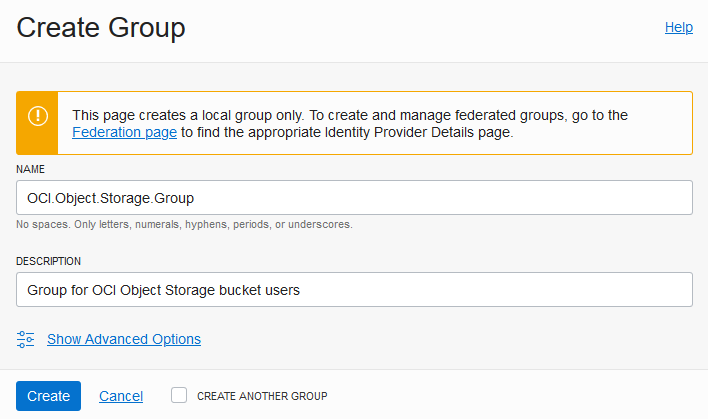 Create Group dialog box Create Group dialog box