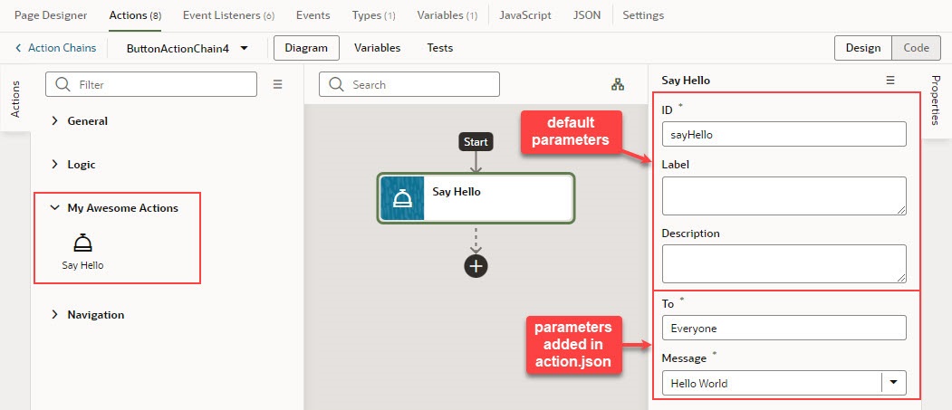 Description of custom-action-sayhello-editor-appui-version.jpg follows