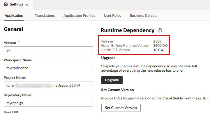 Runtime dependency section in the Settings editor