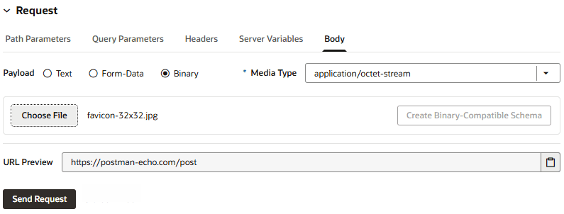 Screenshot showing the picker used to select the binary file for the payload