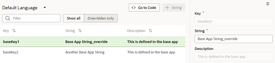 A translation bundle showing a overridden translatable string