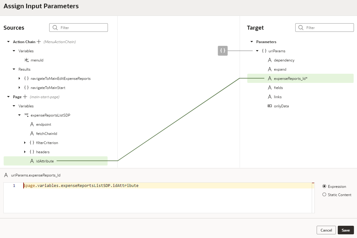 Description of action-chain-map-inputparameters-appui.png follows