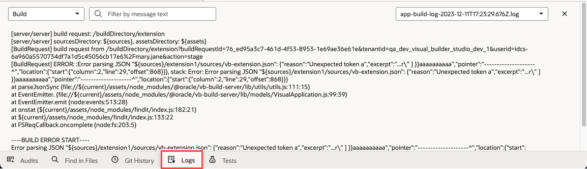 Description of build-logs-extension.png follows