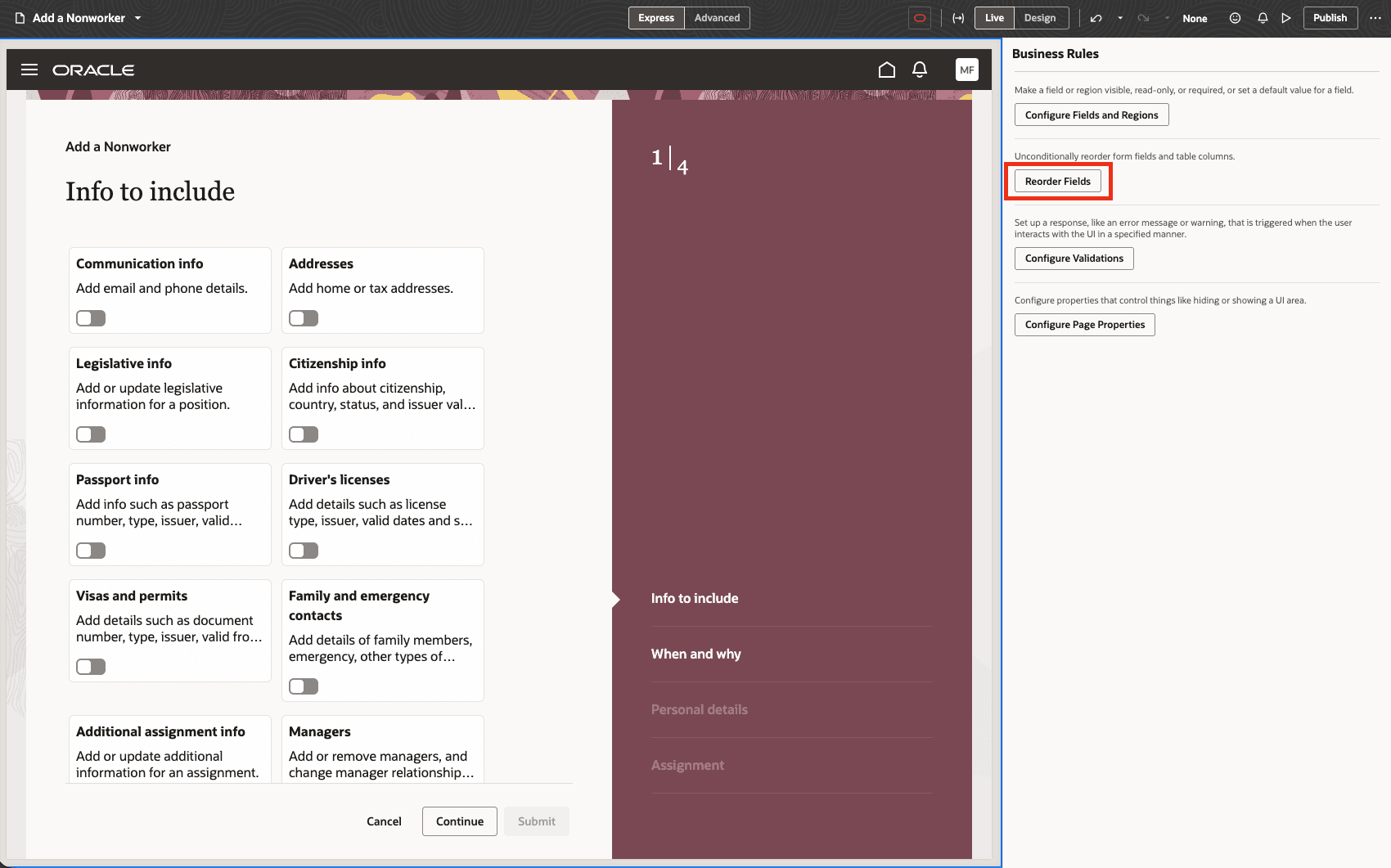Reorder Fields buttons