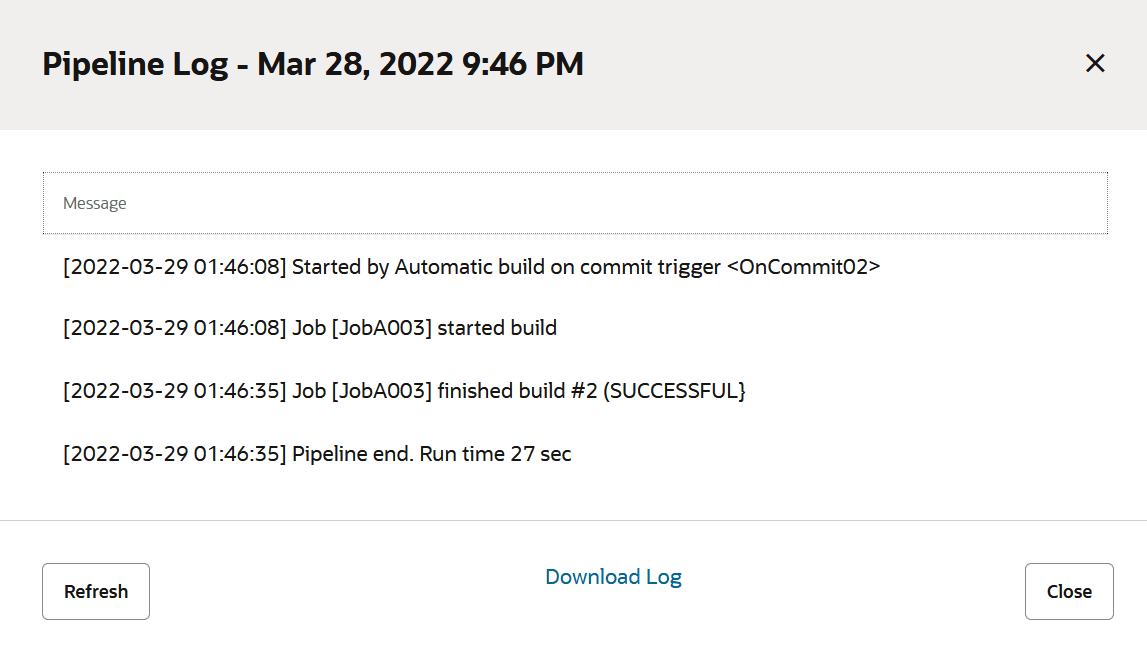 Pipeline log for the CommitType01 pipeline run