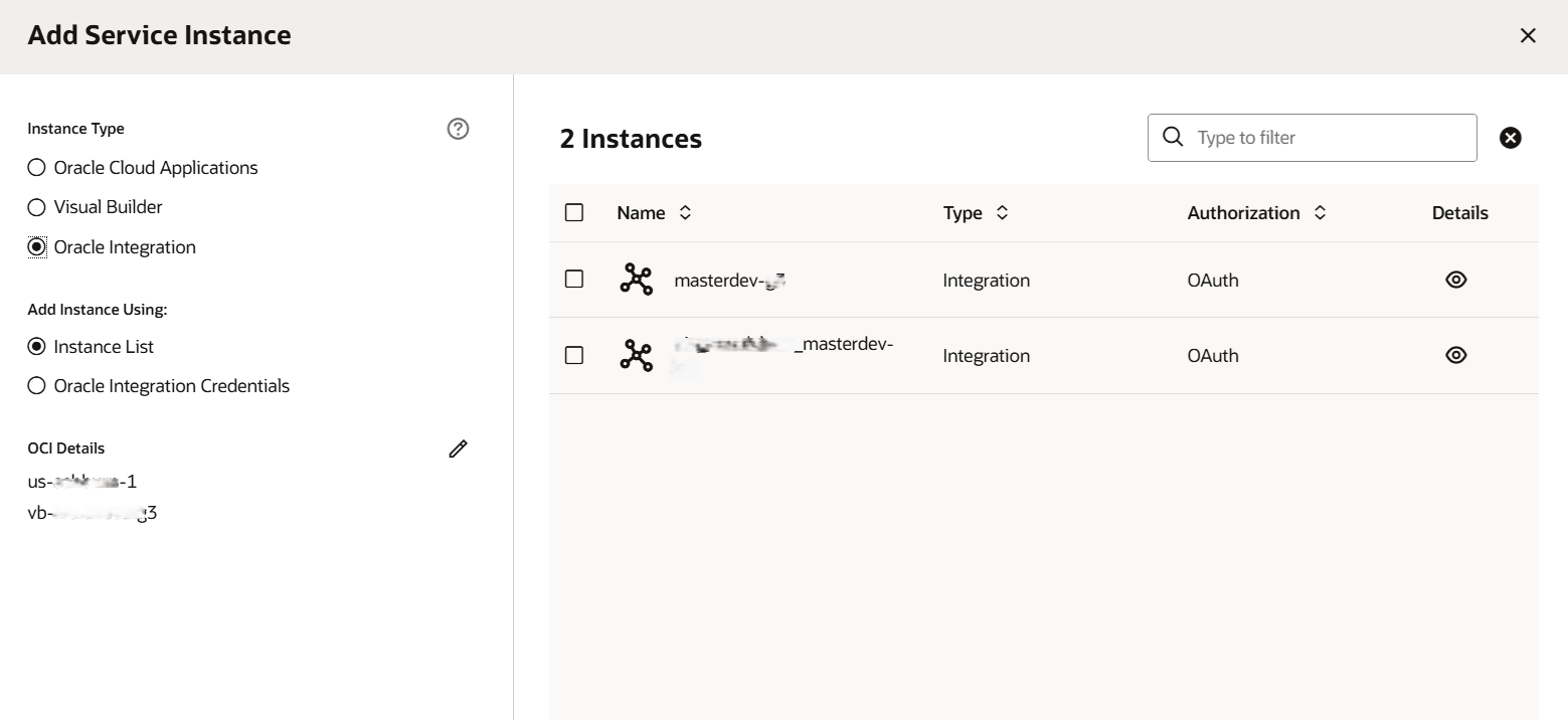 Description of add-service-instances-add-oracle-integration-using-oracle-integration-credentials.png follows