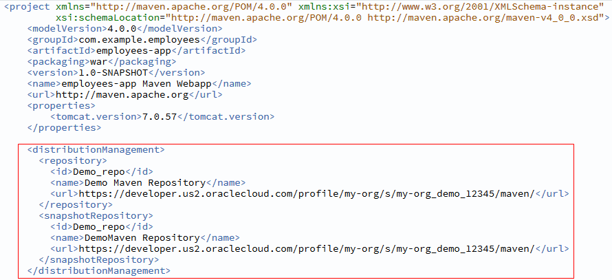 Description of devcs-maven-snippet.png follows