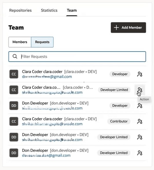 Project membership requests list